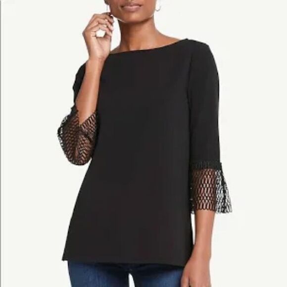 Ann Taylor Factory Tops - NWT Ann Taylor Lace Bell Cuff Black 3/4 Sleeve Top. Size Smalll.